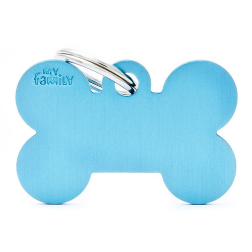 Visuel 1 du produit My Family Médaille Chien Basic Grand os Alu Bleu clair - 38 x 25 x 2 mm
