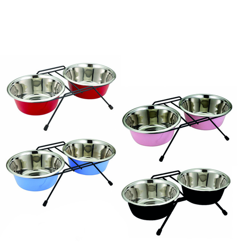 Visuel 1 du produit Gamelle double Chien – Europet Dinner Set en 8 – 2 x 470 ml Ø 13 cm - coloris aléatoire