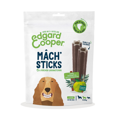 Visuel 1 du produit Edgard & Cooper Friandises Chien Moyen Adulte Pomme Eucalyptus Sans Céréales Mach'Sticks - Taille M