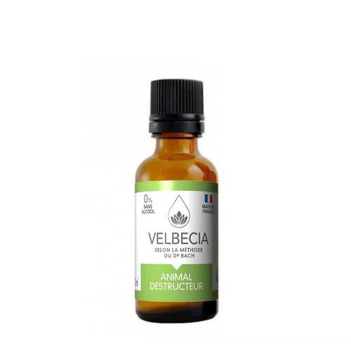 Visuel 1 du produit Velbecia Fleurs De Bach Animal Destruction Sans Alcool Made In France - 30 ml