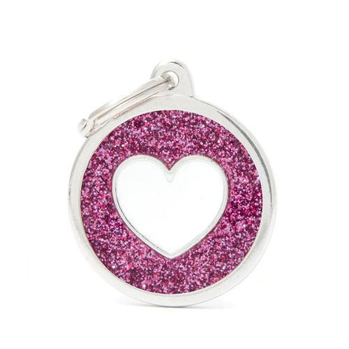 Visuel 1 du produit My Family Médaille Chien Shine Grand cercle avec coeur Rose - 39 x 32 mm