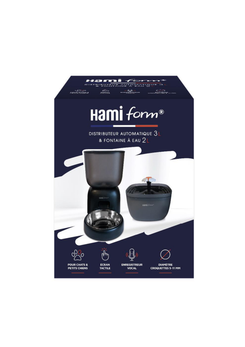 Visuel 1 du produit HamiForm Distributeur Automatique Nourriture + Fontaine 2 en 1 Noir – 3 L & 2 L