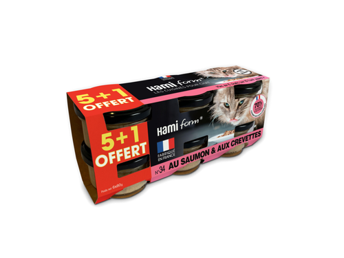 Visuel 1 du produit Boîtes Chat – Hamiform Recette n°34 Saumon/crevettes – 6 X 80 gr