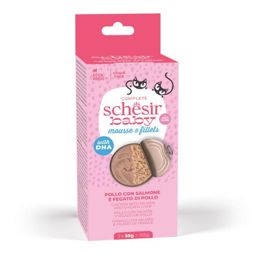 Visuel 1 du produit Schesir Baby Boîtes Chaton Saumon Poulet - 3 x 55 gr