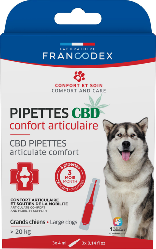 Visuel 1 du produit Francodex Pipettes CBD Chien > 20 kg Confort Articulaire - x 3 pipettes