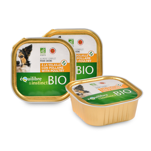 Visuel 1 du produit Barquette Chien – Équilibre & Instinct bio Volaille 300 gr