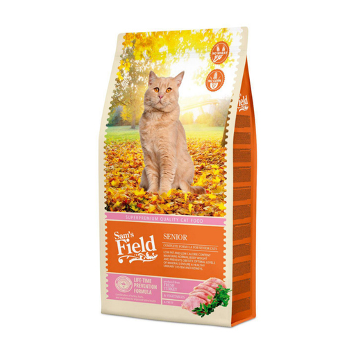 Visuel 1 du produit Croquettes Chat Senior – Sam's Field à la dinde et au poulet – 7,5 kg