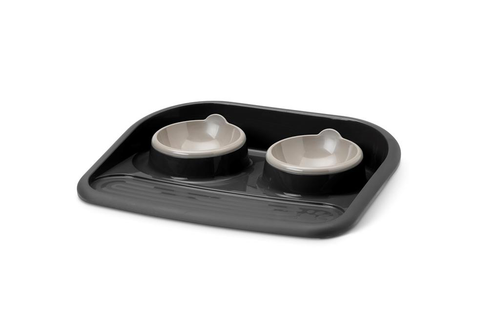 Visuel 1 du produit Plateau double gamelle Chien & Chat – Butler Savic noir – 45 x 36 x 8 cm