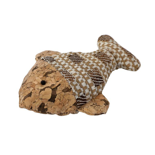 Visuel 1 du produit Jouet Chat - Wouapy Poisson en liège avec tissu Beige - 10,5 x 8 cm