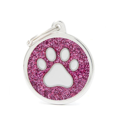 Visuel 1 du produit My Family Médaille Chien Shine Grand cercle avec patte Rose - 39 x 32 mm