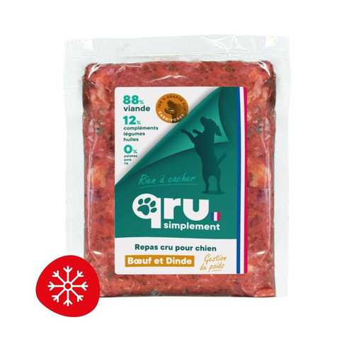 Visuel 1 du produit BARF Chien - Qru Simplement Bœuf et Dinde surgelé - 450 gr