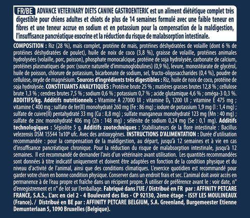 Visuel 2 du produit Advance Veterinary Diets Croquettes Chien Gastroenteric Low Fat - 12 kg