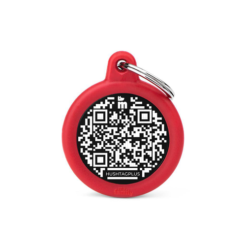 Visuel 1 du produit MyFamily Médaille Chien Hushtag Plus Ronde Aluminium QR Code Rouge - 31 x 38 mm