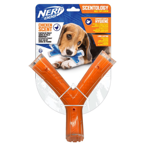 Visuel 1 du produit Nerf Scentology Wishbone saveur poulet coloris orange – Taille 21 cm