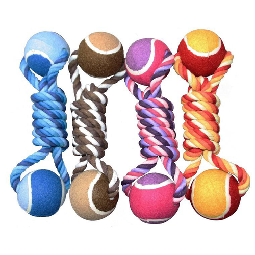 Visuel 1 du produit Jouet Chien - Martin Sellier Corde avec 2 Balles de tennis x1 - 25 cm - coloris aléatoire