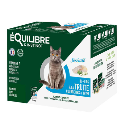 Comparer les prix de Effilés à la truite, courgettes & thym pour chat stérilisé et pour chat adulte - 12x85g