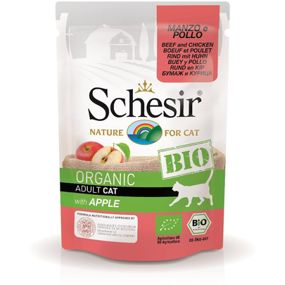 Meilleurs prix pour Sachet Chat – Schesir bio Bœuf et Poulet avec Pomme 85 g