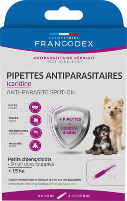 FRANCODEX-Soin Chien - Francodex Pipettes antiparasitaires spécial chiot et petit chien Icaridine - 4 x 1,5 ml