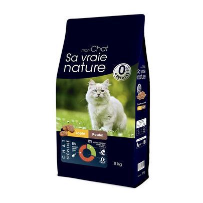 Meilleurs prix pour Croquettes Chat Stérilisé Sans Céréales - Sa Vraie Nature Lapin et Poulet - 8 kg