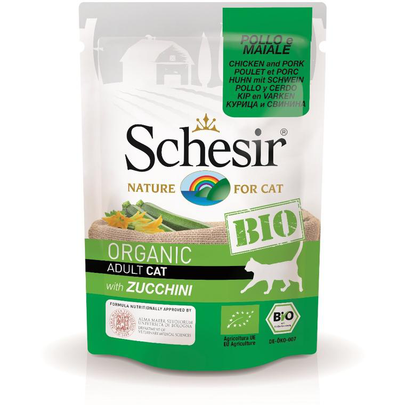 Comparer les prix de Sachet Chat – Schesir bio Poulet et Porc avec Courgette 85 gr