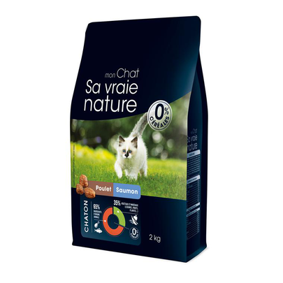 Meilleurs prix pour Croquettes Chaton Sans Céréales - Sa Vraie Nature Poulet et Saumon - 2 kg