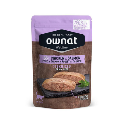 Comparer les prix de Sachet Chat – Ownat Wetline Poulet et Saumon 85 gr