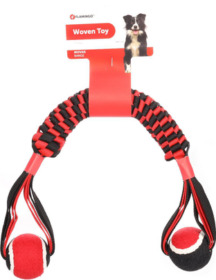 Meilleurs prix pour Jouet Chien - Flamingo Jouet Movas Bâton tissé et balle Rouge et noir - 60 x 7,3 cm