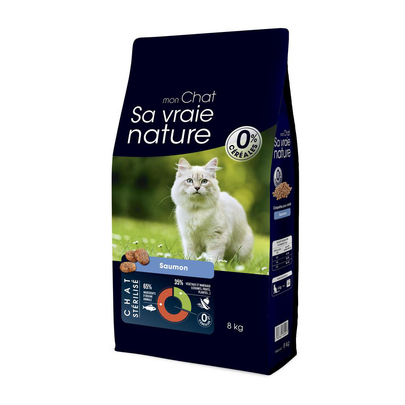Meilleurs prix pour Croquettes Chat Stérilisé Sans Céréales - Sa Vraie Nature au saumon - 8 kg
