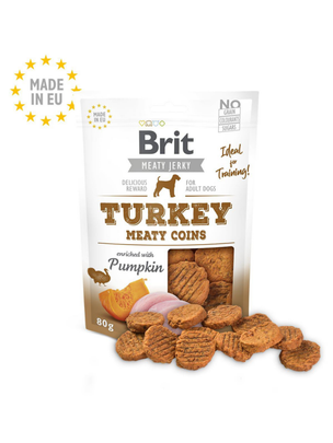 Meilleurs prix pour Friandises Chien – Brit Jerky Meaty Coins Turkey – 3,5 – 4 cm