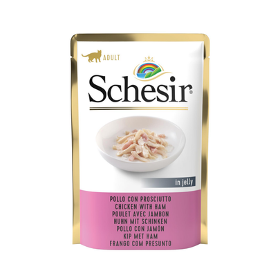 Comparer les prix de Sachet Chat - Schesir Filets de poulet avec jambon en gelée - 85 gr
