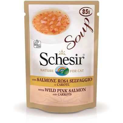 Comparer les prix de Soupe chat Schesir Saumon rose sauvage et carottes - 85g